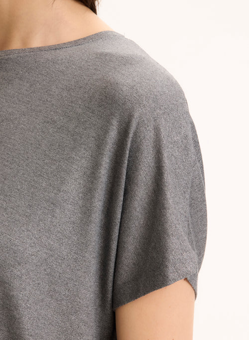 Graues Kurzarm-T-Shirt aus Viskose / Elasthan mit Rundhalsausschnitt - MAJESTIC FILATURES