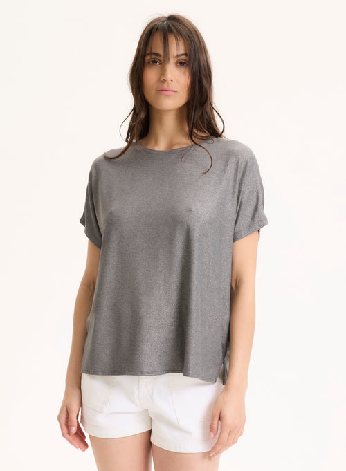 Graues Kurzarm-T-Shirt aus Viskose / Elasthan mit Rundhalsausschnitt - MAJESTIC FILATURES