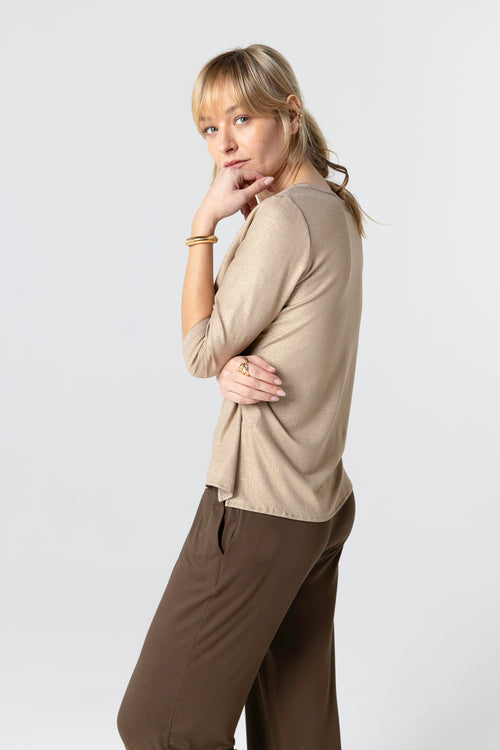 Camiseta Café con leche con cuello barco y mangas tres cuartos de Viscosa / Elastano - MAJESTIC FILATURES