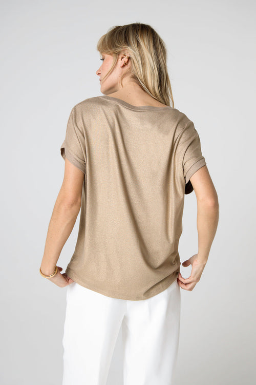 T-shirt Coffee Latte Col V Manches Courtes en Viscose / Elasthanne - MAJESTIC FILATURES
