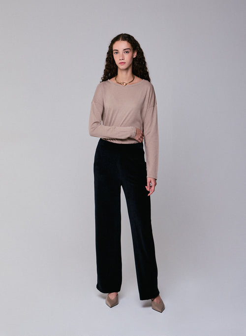 Pantalon Noir Droit en Velours - MAJESTIC FILATURES