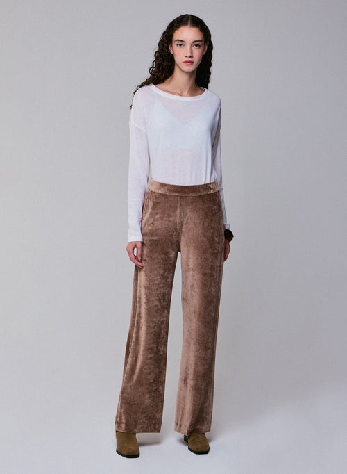Beige pants in organic cotton / modal / elastane - MAJESTIC FILATURES