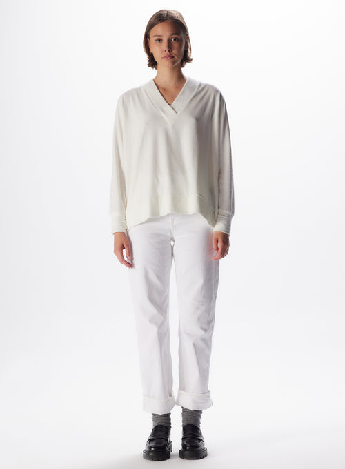 "Cotton / Modal V-neck Velvet Sweatshirt" - MAJESTIC FILATURES