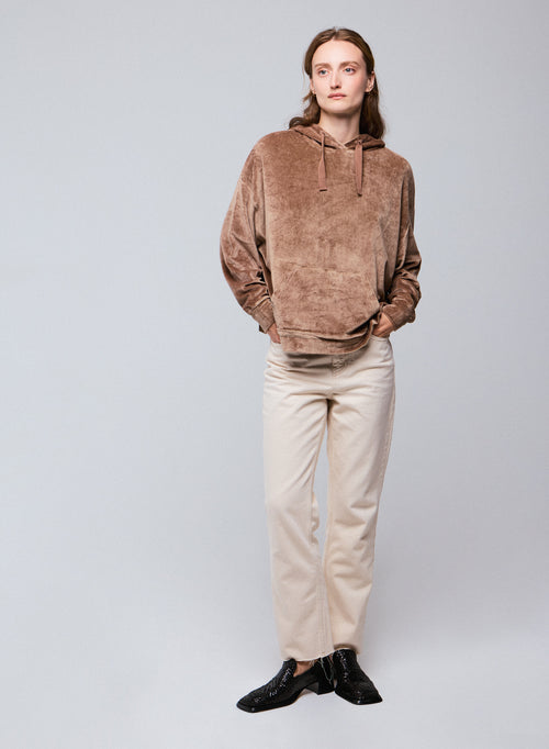 Sweat Beige Capuche Manches Longues en Coton / Modal / Elasthanne - MAJESTIC FILATURES