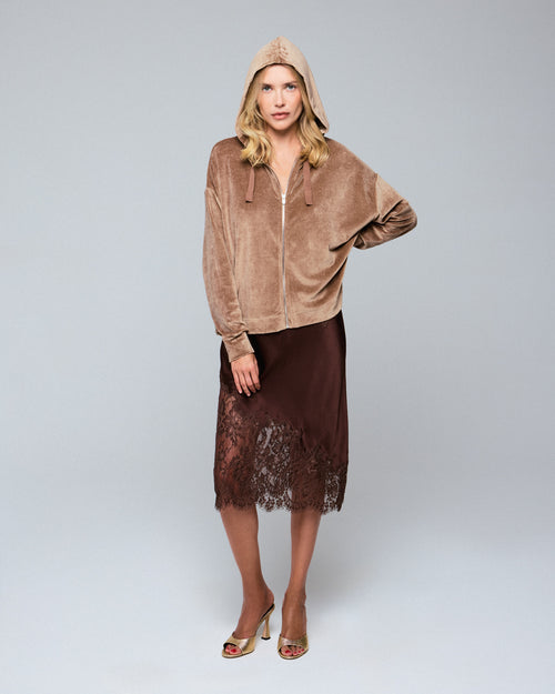 Beigefarbenes Kapuzensweatshirt mit langen Ärmeln aus Baumwolle / Modal / Elasthan - MAJESTIC FILATURES