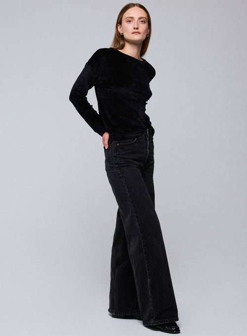 T-shirt Noir Col Bateau Manches Longues en Coton Organique / Modal / Elasthanne - MAJESTIC FILATURES