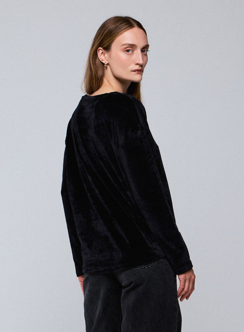T-shirt Noir Col Bateau Manches Longues en Coton Organique / Modal / Elasthanne - MAJESTIC FILATURES