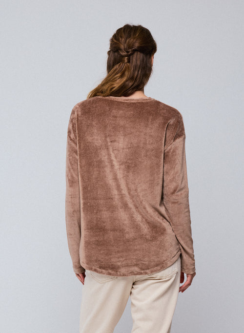 Beige Boat Neck Long Sleeve T-Shirt in Organic Cotton / Modal / Elastane - MAJESTIC FILATURES