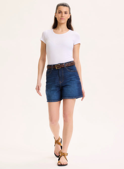 Camiseta blanca de viscosa / elastano de manga corta y cuello redondo - MAJESTIC FILATURES