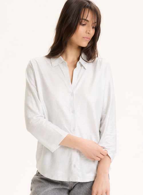 Silver Linen Three-quarter Sleeve Shirt - MAJESTIC FILATURES