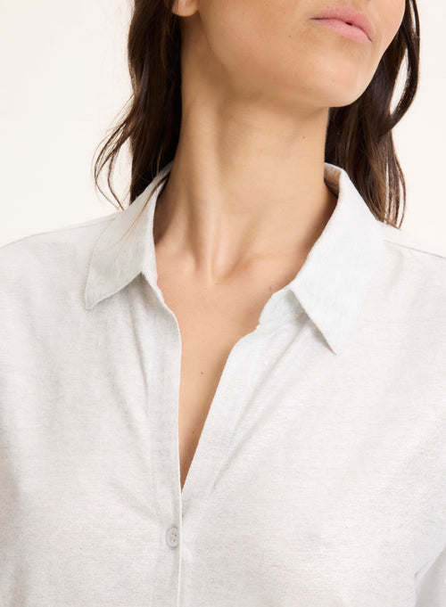 Silver Linen Three-quarter Sleeve Shirt - MAJESTIC FILATURES