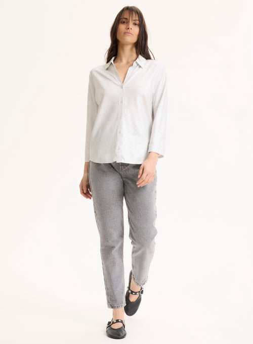 Silver Linen Three-quarter Sleeve Shirt - MAJESTIC FILATURES