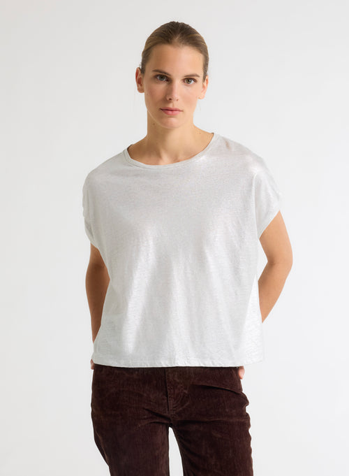 Silver Linen / Elastane Sleeveless Round Neck T-Shirt - MAJESTIC FILATURES