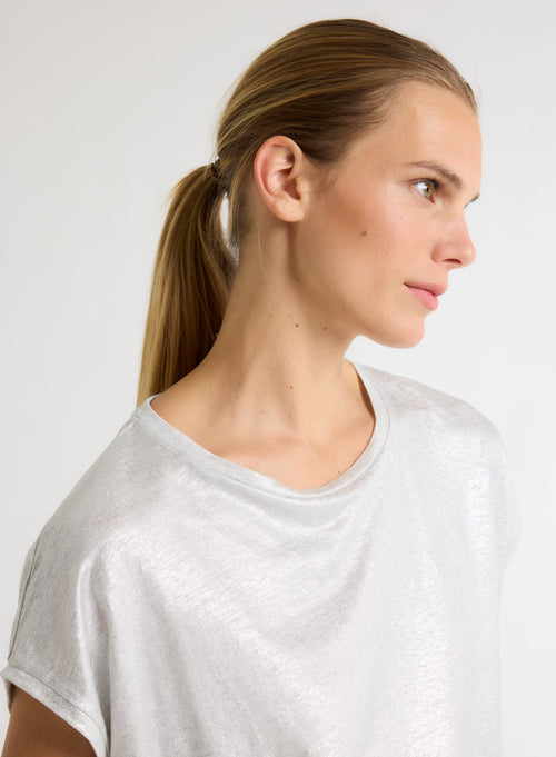 Silver Linen / Elastane Sleeveless Round Neck T-Shirt - MAJESTIC FILATURES