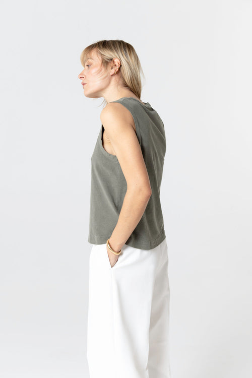 Round-Neck Cotton / Elastane Tank Top in Jungle - MAJESTIC FILATURES