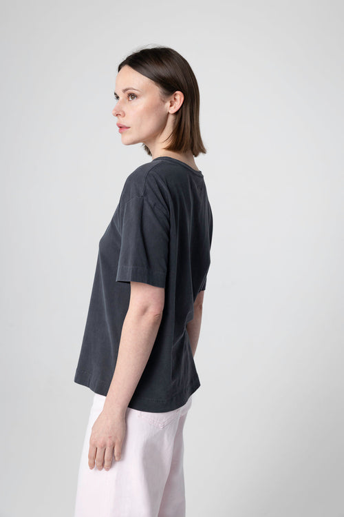 Camiseta negra de cuello redondo y manga corta de algodón/elastano - MAJESTIC FILATURES