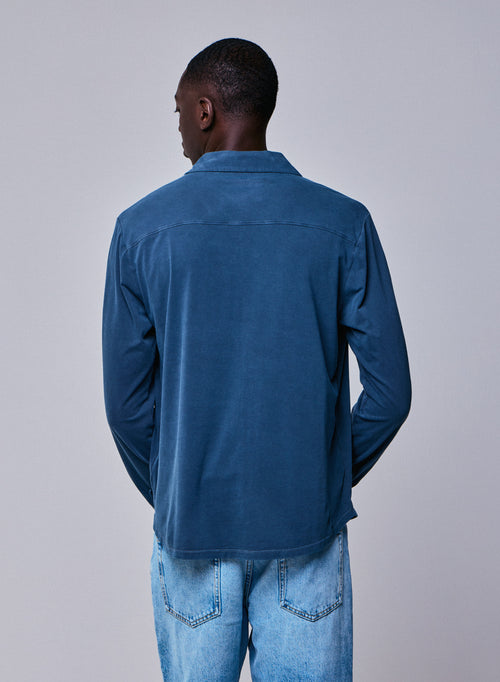 Blaues Hemd Langarmshirt aus Bio-Baumwolle / Elasthan - MAJESTIC FILATURES