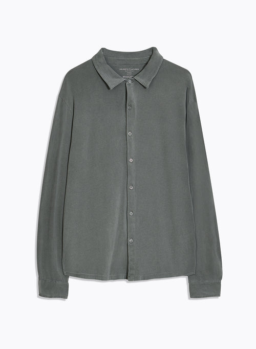 Camisa gris con cuello Camisa de manga larga en algodón orgánico / elastano - MAJESTIC FILATURES