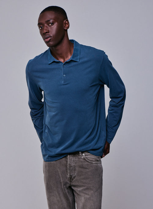 Polo Bleu Polo Manches Longues en Coton / Elasthanne - MAJESTIC FILATURES