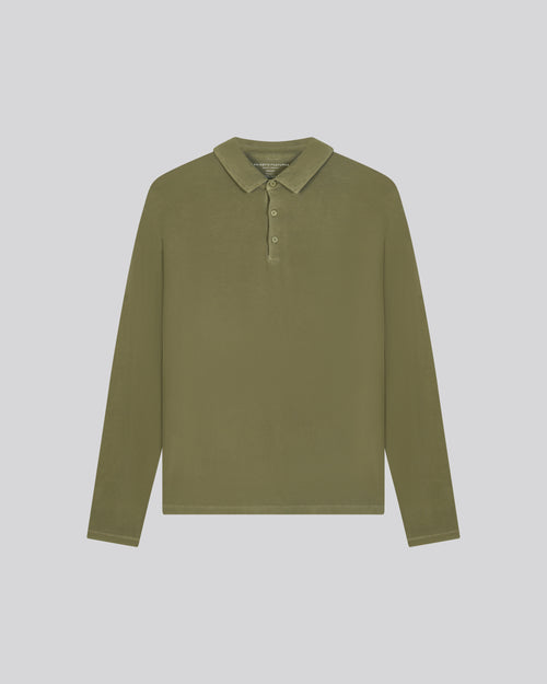 Green polo shirt Long sleeve polo shirt in cotton / elastane - MAJESTIC FILATURES