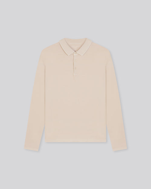 Beige polo shirt Long sleeve polo shirt in cotton / elastane - MAJESTIC FILATURES