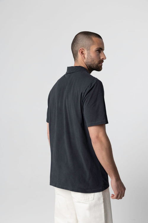 Polo Noir Manches Courtes en Coton organique / Elasthanne - MAJESTIC FILATURES