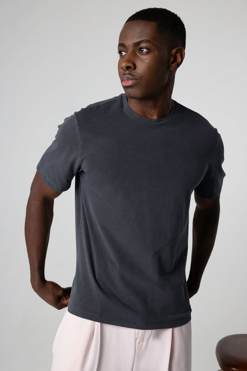 T-shirt Noir Col Rond Manches Courtes en Coton organique / Elasthanne - MAJESTIC FILATURES