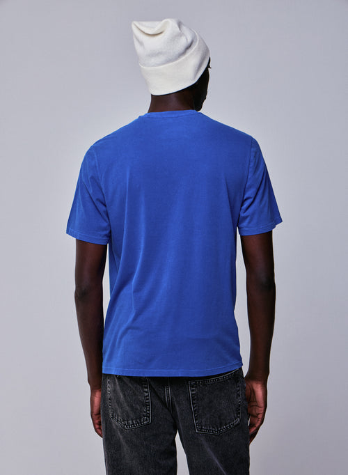 Blue Round Neck Short Sleeve T-shirt in Organic Cotton / Elastane - MAJESTIC FILATURES