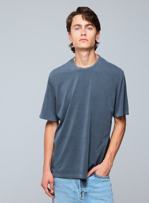 Camiseta gris de manga corta con cuello redondo en algodón orgánico / elastano - MAJESTIC FILATURES