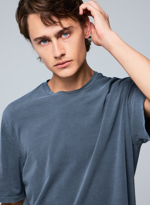 Camiseta gris de manga corta con cuello redondo en algodón orgánico / elastano - MAJESTIC FILATURES