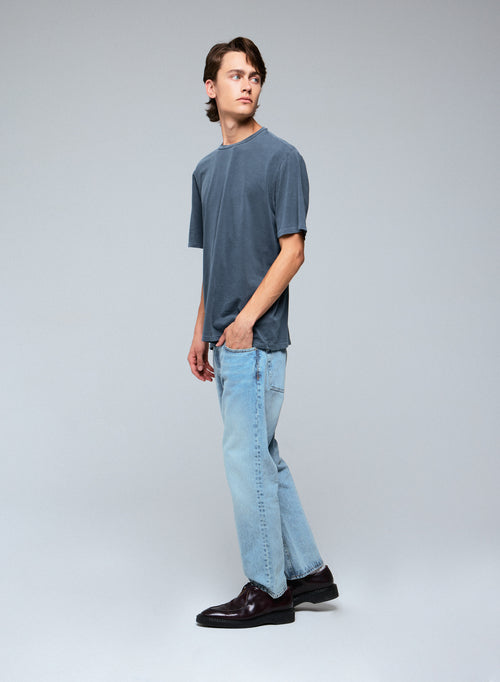 Camiseta gris de manga corta con cuello redondo en algodón orgánico / elastano - MAJESTIC FILATURES