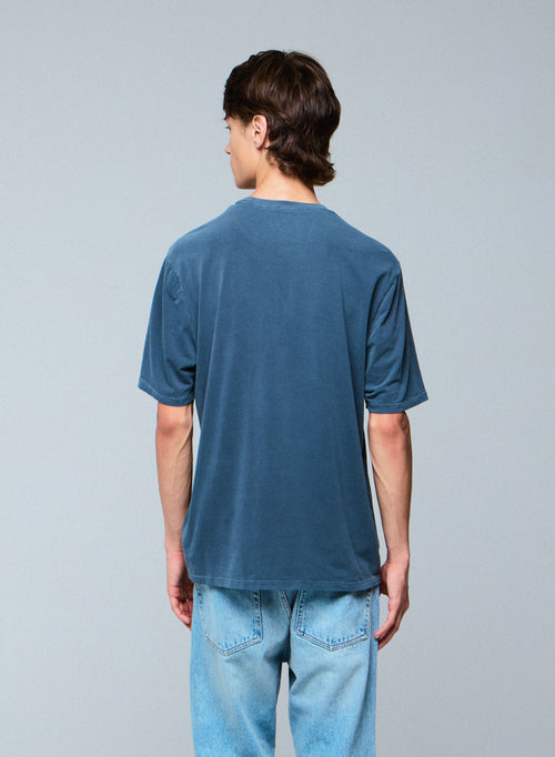 Blue Round Neck Short Sleeve T-shirt in Organic Cotton / Elastane - MAJESTIC FILATURES