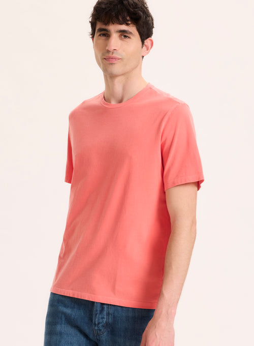 Orangefarbenes Kurzarm-T-Shirt mit Rundhalsausschnitt aus Bio-Baumwolle / Elasthan - MAJESTIC FILATURES