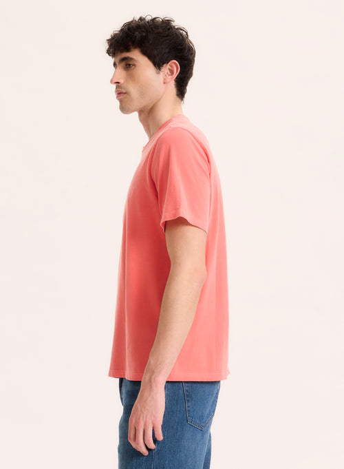 Orangefarbenes Kurzarm-T-Shirt mit Rundhalsausschnitt aus Bio-Baumwolle / Elasthan - MAJESTIC FILATURES