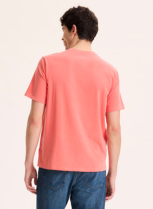 Orangefarbenes Kurzarm-T-Shirt mit Rundhalsausschnitt aus Bio-Baumwolle / Elasthan - MAJESTIC FILATURES