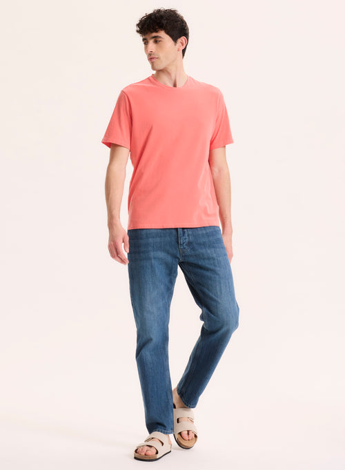 Orangefarbenes Kurzarm-T-Shirt mit Rundhalsausschnitt aus Bio-Baumwolle / Elasthan - MAJESTIC FILATURES
