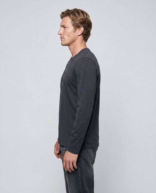 Black Round-Neck Long-Sleeve T-shirt in Organic Cotton / Elastane - MAJESTIC FILATURES
