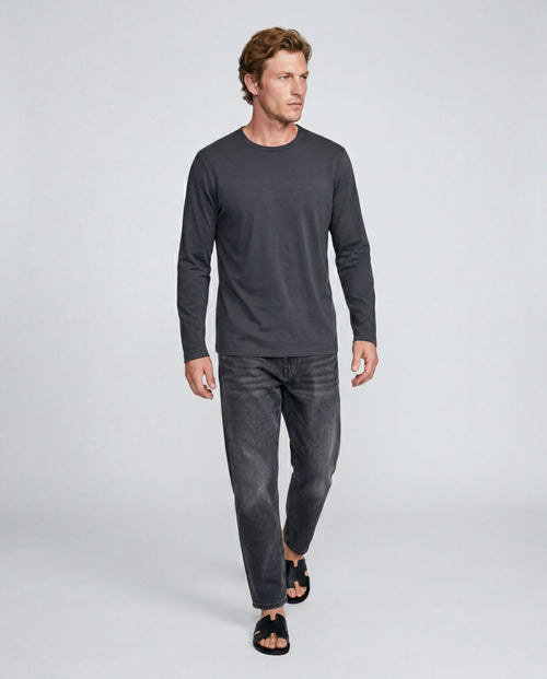 Black Round-Neck Long-Sleeve T-shirt in Organic Cotton / Elastane - MAJESTIC FILATURES