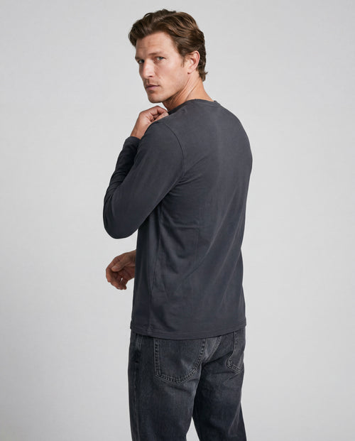 Black Round-Neck Long-Sleeve T-shirt in Organic Cotton / Elastane - MAJESTIC FILATURES