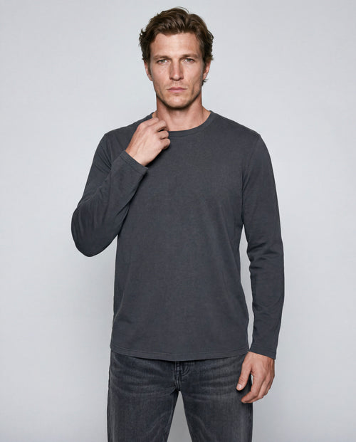 Black Round-Neck Long-Sleeve T-shirt in Organic Cotton / Elastane - MAJESTIC FILATURES
