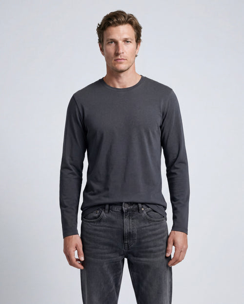 Black Round-Neck Long-Sleeve T-shirt in Organic Cotton / Elastane - MAJESTIC FILATURES