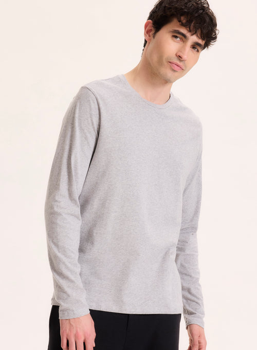 T-shirt Gris Col Rond Manches Longues en Coton organique / Elasthanne - MAJESTIC FILATURES