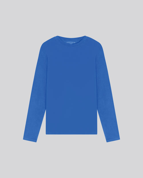 Camiseta de manga larga con cuello redondo azul en algodón orgánico / elastano - MAJESTIC FILATURES