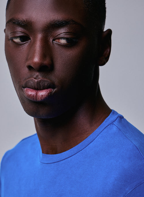 Blue Round Neck Long Sleeve T-shirt in Organic Cotton / Elastane - MAJESTIC FILATURES
