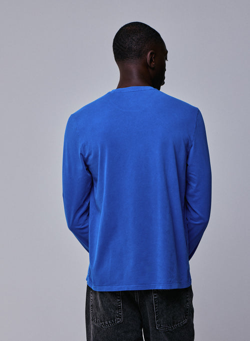Blue Round Neck Long Sleeve T-shirt in Organic Cotton / Elastane - MAJESTIC FILATURES