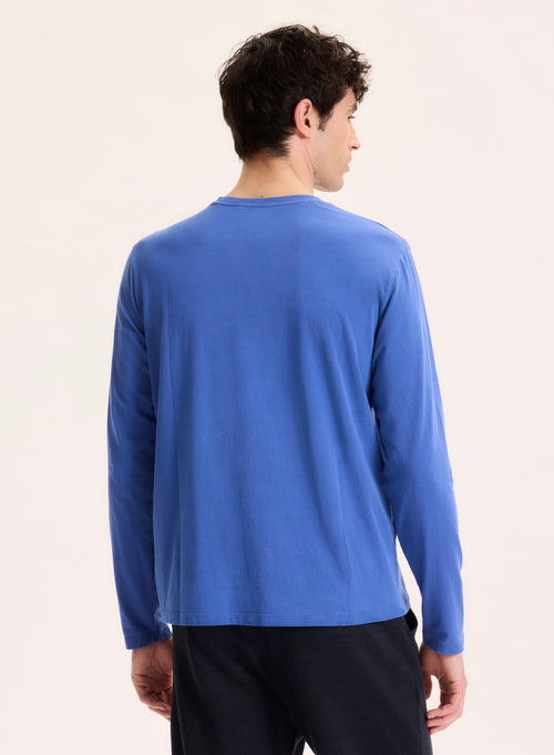 Camiseta azul de manga larga con cuello redondo en algodón orgánico / elastano - MAJESTIC FILATURES