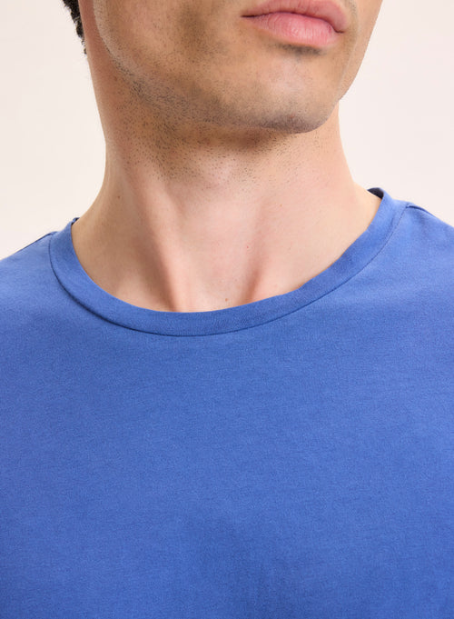 Camiseta azul de manga larga con cuello redondo en algodón orgánico / elastano - MAJESTIC FILATURES