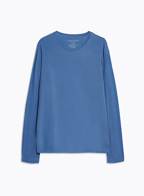 Camiseta azul de manga larga con cuello redondo en algodón orgánico / elastano - MAJESTIC FILATURES