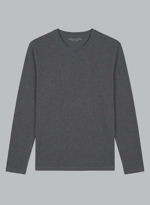 Schwarzes Langarm-T-Shirt mit Rundhalsausschnitt aus Bio-Baumwolle / Elasthan - MAJESTIC FILATURES