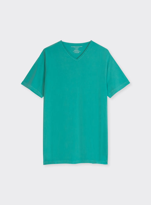 "T-Shirt mit V-Ausschnitt und kurzen Ärmeln aus Baumwolle / Elasthan" - MAJESTIC FILATURES